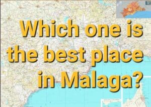A map of Malaga with various neighborhoods marked, overlaid with the text 'Which place is the best in Malaga?